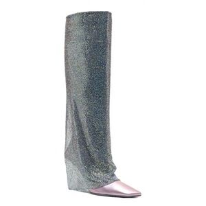 Elegant Silver and Pink Heeled Boots